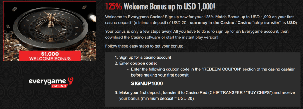 Everygame Casino Deposit Code